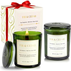 2 Pack Wood Wick Scented Candle Gift Set Balsam Fir & Cedarwood Natural Soy Wax Candles with Individual Gift Boxes,Long Lasting 22.6 oz Aromatherapy Candles for Home Decor,Holiday Gifts
