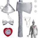 5 Pcs Halloween Funnel Hat and Axe Costume Accessories, Silver Funnel Hat Axe Costume Set Including Heart Clock Brooch Bow Tie for Man Women Halloween Cosplay Theme Party Accessory