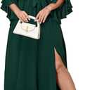Womens Plus Size Dress Wedding Guest Cocktail Ruffle Half Sleeve Wrap V Neck Slit A Line Maxi Dresses with Belt (Green)