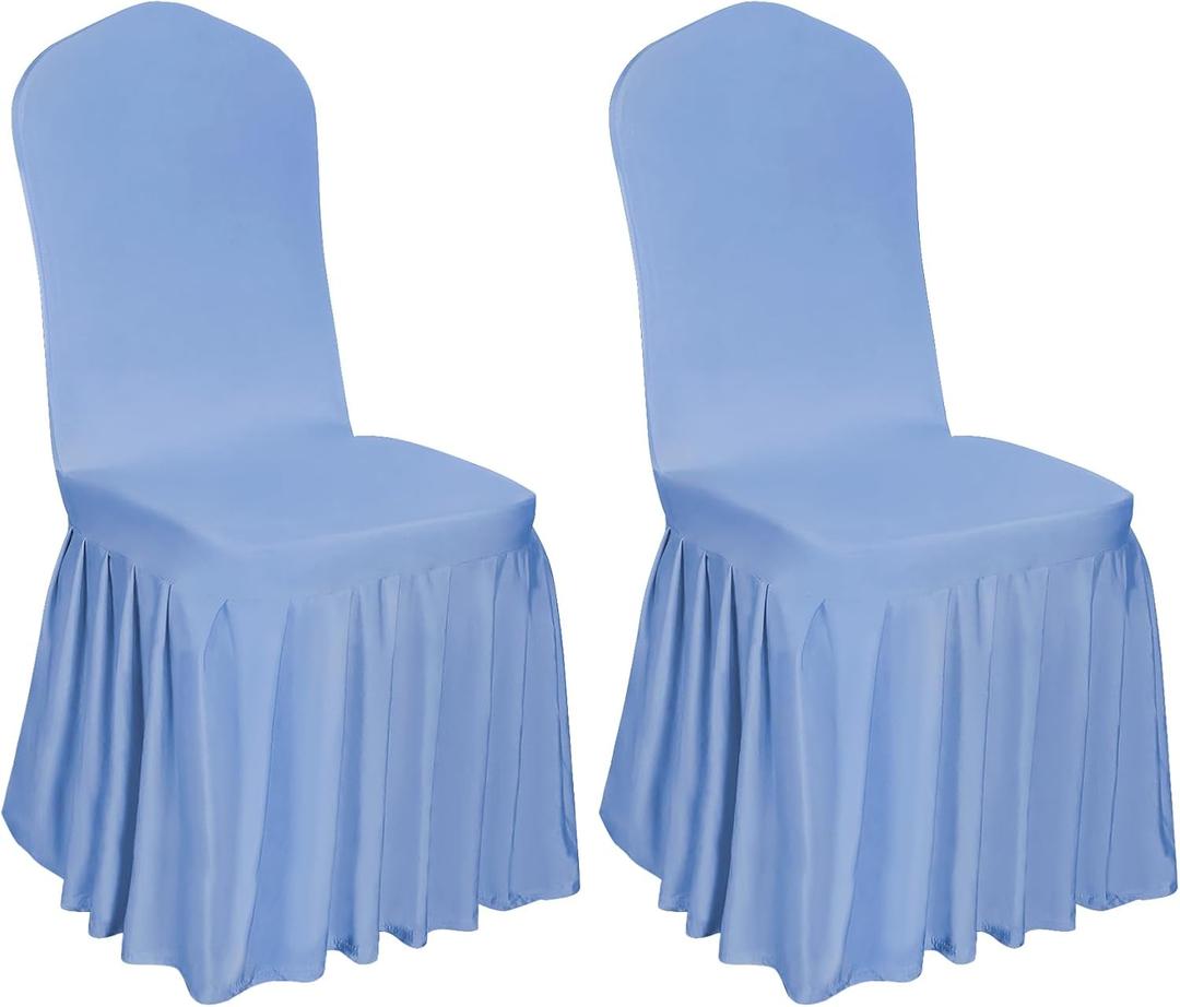 2pcs Chair Covers Stretch Parsons Skirt, Universal Chair Slipcover, Super Fit Spandex Chair Seat Cover for Hotel, Ceremony, Home(Light Blue)