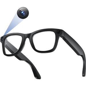 AI Smart Glasses with 1080P HD Camera, AI Real-Time Translation, Bluetooth Audio  Smart Glasses with Camera, Hands-Free Video Recorder for Travel, Sports, Outdoor Use (E03S Black)