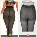 2 x Fleece Lined Sheer Tights Women, Black Skin Translucent Leggings Thermal Pantyhose Warm Stockings Tall (Medium)