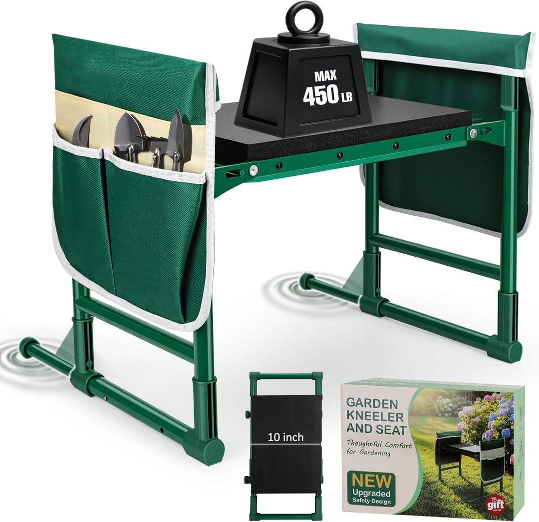 Garden Kneeler and Seat for Seniors Heavy Duty Anti-Tip Gardening Stool with Widened Thick Soft Kneeling Pad, Foldable Garden Bench with Sturdy Handles, Gardening Gifts for Women Men Mom (Green)