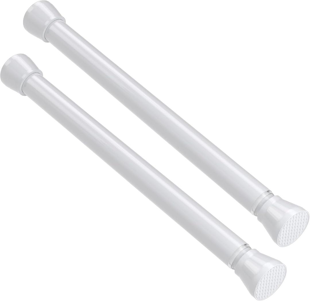 2 Pack Tension Rods 16 to 26 Inch Spring Adjustable Curtain Rods No Drilling White Tension Rods Expandable Pressure Spring Tension Rod for Closet, Doorway
