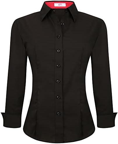 Esabel.C Womens Button Down Shirts Long Sleeve Regular Fit Stretch Work Blouse Size L
