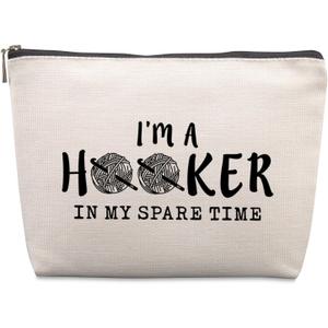 Funny Crochet Gifts Makeup Bag, Crochet Gifts for Crochet Lovers, Crochet Knitting Gifts Christmas Friendship Fun Gifts Funny Birthday Gifts for Women Friends Sister Mom Travel Cosmetic Bag