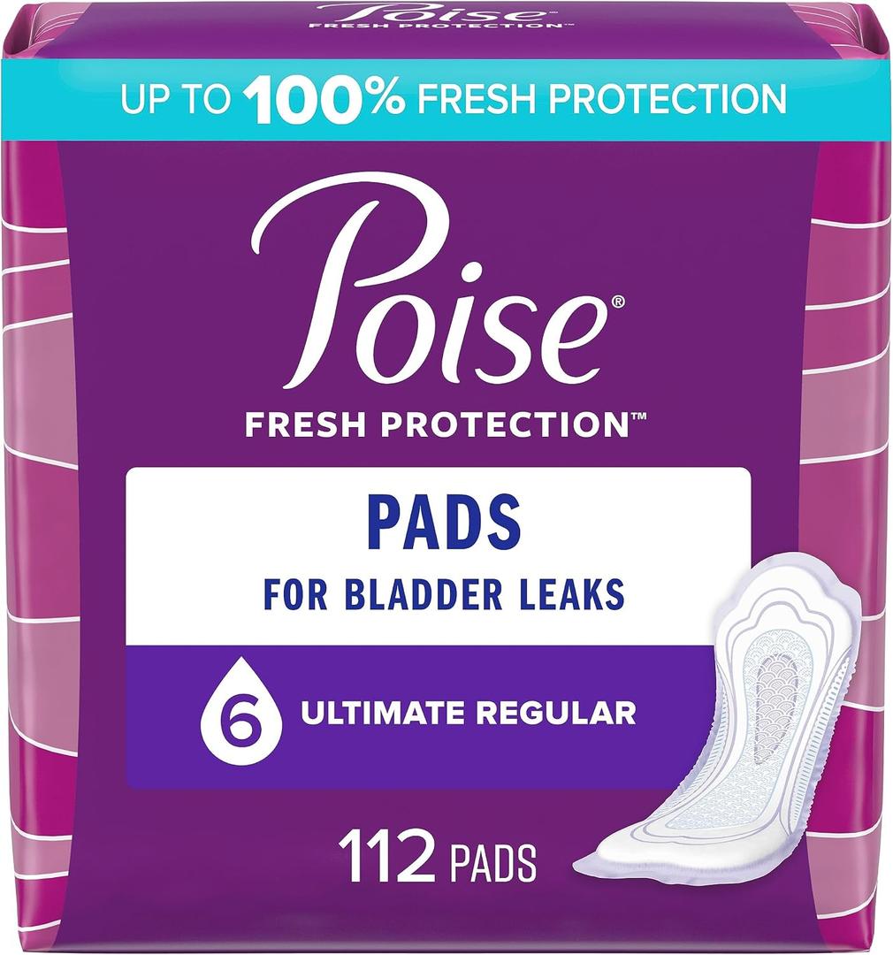 Poise Postpartum Incontinence Pads, Ultimate Absorbency, Regular Length, 112 Count (2 Packs of 56)