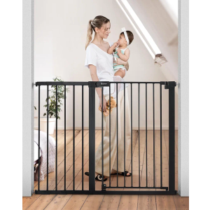 COMOMY 36" Extra Tall Baby Gate for Stairs and Doorways - Fits 29.5" to 48.8" Wide Openings, Auto Close Extra Wide Dog Gate for House, Pressure Mounted Easy Walk Through Pet With Door, Black