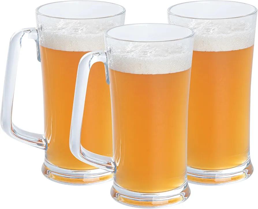 Restaurantware Bev Tek 17 Ounce Beer Mugs, 48 Beer Glass With Handle - Dishwashable, Clear Polycarbonate Beer Mugs, Shatterproof, For All Kinds Of Beverages