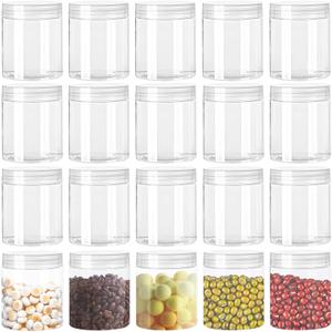 20 Pack 4oz Clear Plastic Jars with Lids,115ml Wide-Mouth Refillable Storage Containers,Empty Round Containers for Candy,Beads,Lotion,Slime Making and Food Storage
