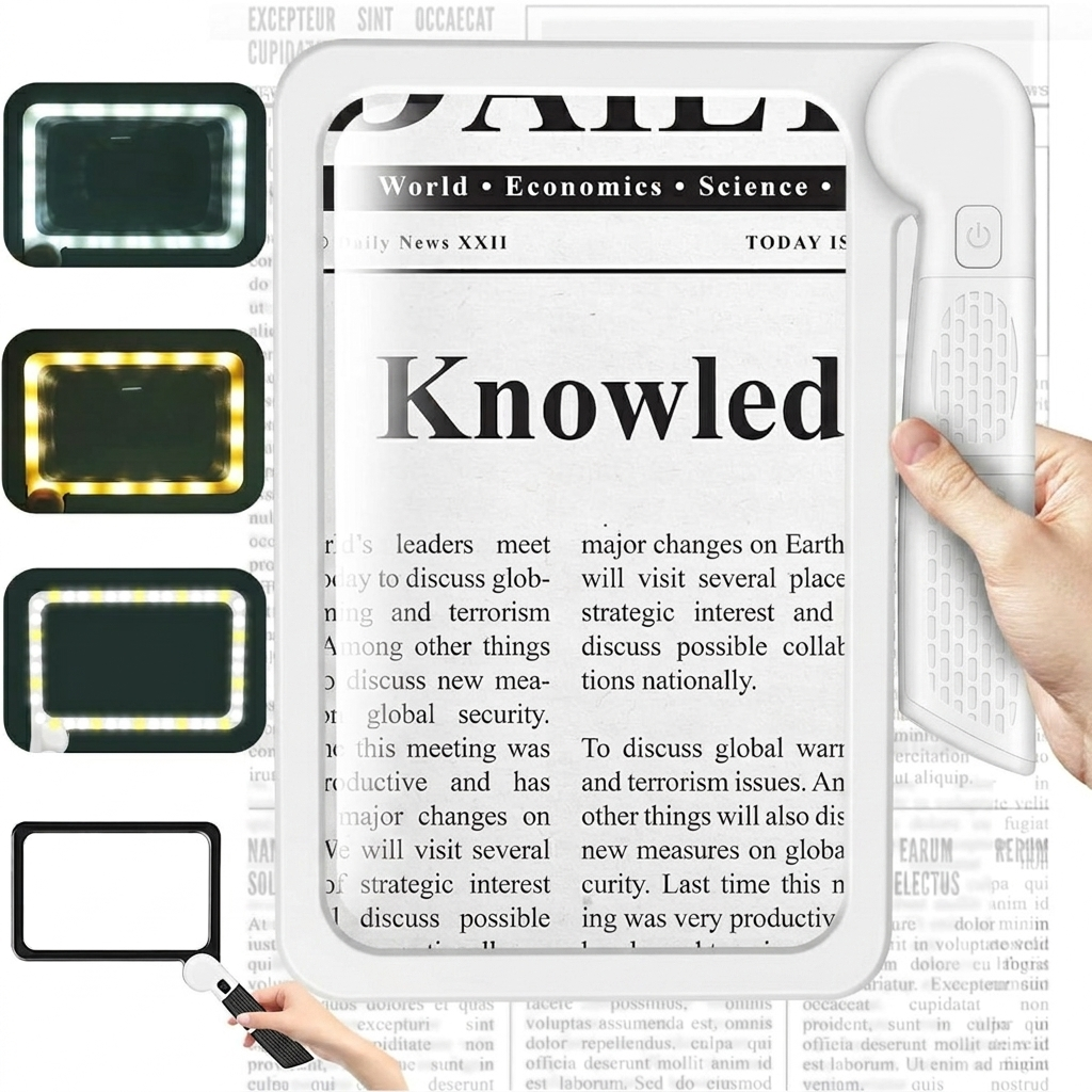 5X Handheld Magnifier for Page Reading - Large Folding Lighted Magnifier with 48 LED Lights (3Modes), Rectangular Handhold Magnify Lens Gifts for Reading Small Prints, Low Vision, Seniors