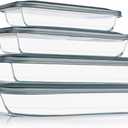 KOMUEE 8 Pieces Glass Baking Dish with Lids Rectangular Glass Baking Pan Bakeware Set with Lids, Baking Pans for Lasagna, Leftovers, Cooking, Kitchen, Fridge-to-Oven, Gray