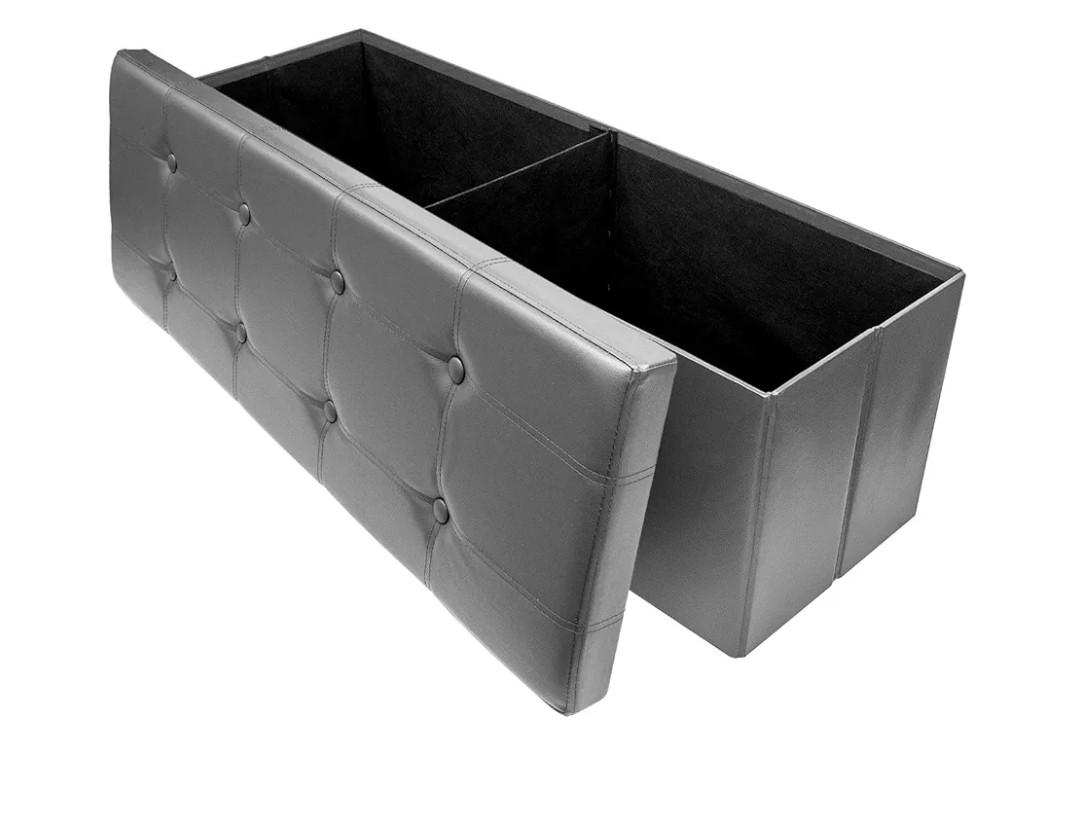 Sorbus Ottoman Storage Bench – Foldable Leather End of Bed Ottoman with Storage Bench Pouf Ottoman Chest, Toy Box, Coffee Table, Bedroom, Entryway Seat, Foot Rest Footstool - Large 43" Long - Gray