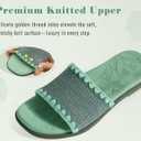 2 x ONCAI Womens Flat Slides Sandals Soft Knitted with Golden Thread Inlay Summer Vacation Walking Sandalias Mujer with Outdoor Rubber Soles (Green)