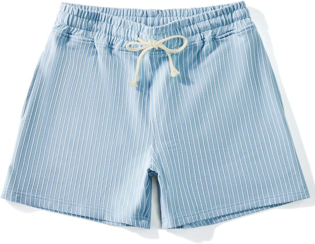 Mens Sweat Workout Shorts 5 Inch Inseam Terry Sweatpant Cotton Casual Striped Pajamas Summer Athletic Short (Small, Lightblue)