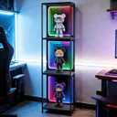 3 Tier Storage Cabinet with LED Infinity Mirror Light,RGBW,Black | LED storage cabinet with adjustable color temp.Showcases action figures ,collectibles for bedrooms, offices, gaming rooms
