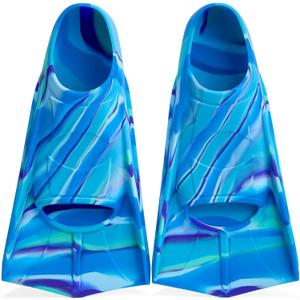 Kids Swim Fins Youth Short Blade Swimming Training Flippers Snorkeling Diving Travel Size Fins for Children Girls Boys Beginners,Lap Swimming,Comfortable Silicone Flippers with Mesh Bag, Blue Medium