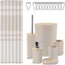 Britimes Bathroom Accessories Sets, Boho Shower Curtain Set with Trash Can, Soap Dispenser, Toilet Brush Holder, Toothbrush Holder and Toothbrush Cup for Bathroom Decor (Beige)