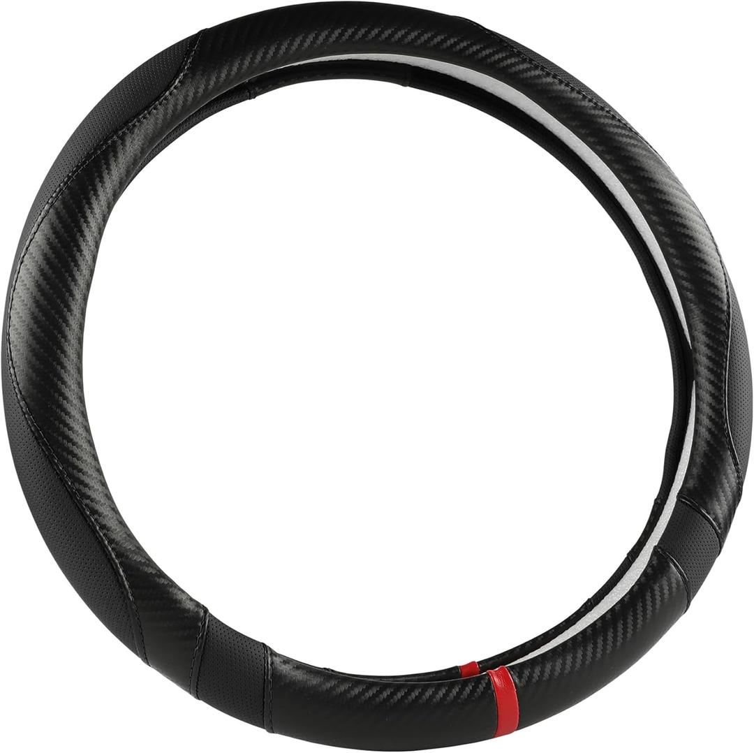 West Llama Carbon Fiber Car Steering Wheel Cover for Honda,Anti-Slip, Full Surround Breathable Leather Auto Protector(Black) (Standard size (14 ''-15''))