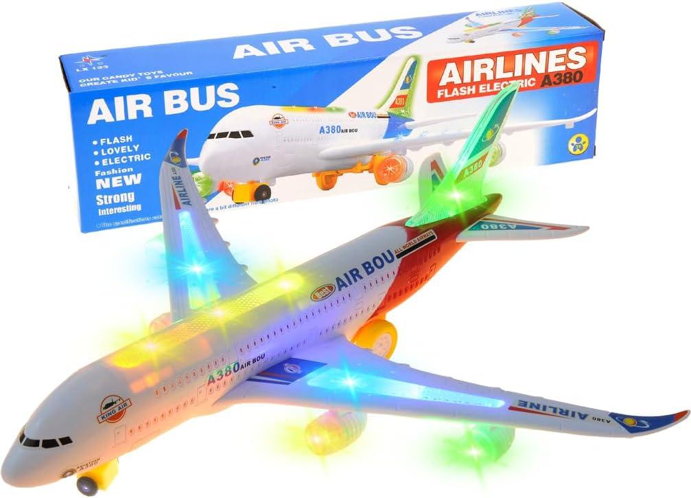 PowerTRC Kids Airplane Toys, Bump & Go Action Toddler Toy Airplane with LED Flashing Light, Music, Airplane Sound, Great Gift for Boys Girls Ages 3-12 (Set of 1)