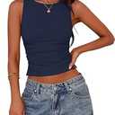 PRETTYGARDEN Women Going Out Tops Summer Clothes 2025 Trendy Split Hem Ruched Sleeveless Shirt Cute Y2K Tank Top(Navy, XX-Large)