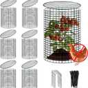 6 Sets of 24'' x 12'' Garden Plant Protectors from Animals with Detachable Covers, Metal Plant Cage Chicken Wire Cloche with Ground Stakes and Nylon Tie, Wire Plant Cage to Keeping Bunny Animals Out