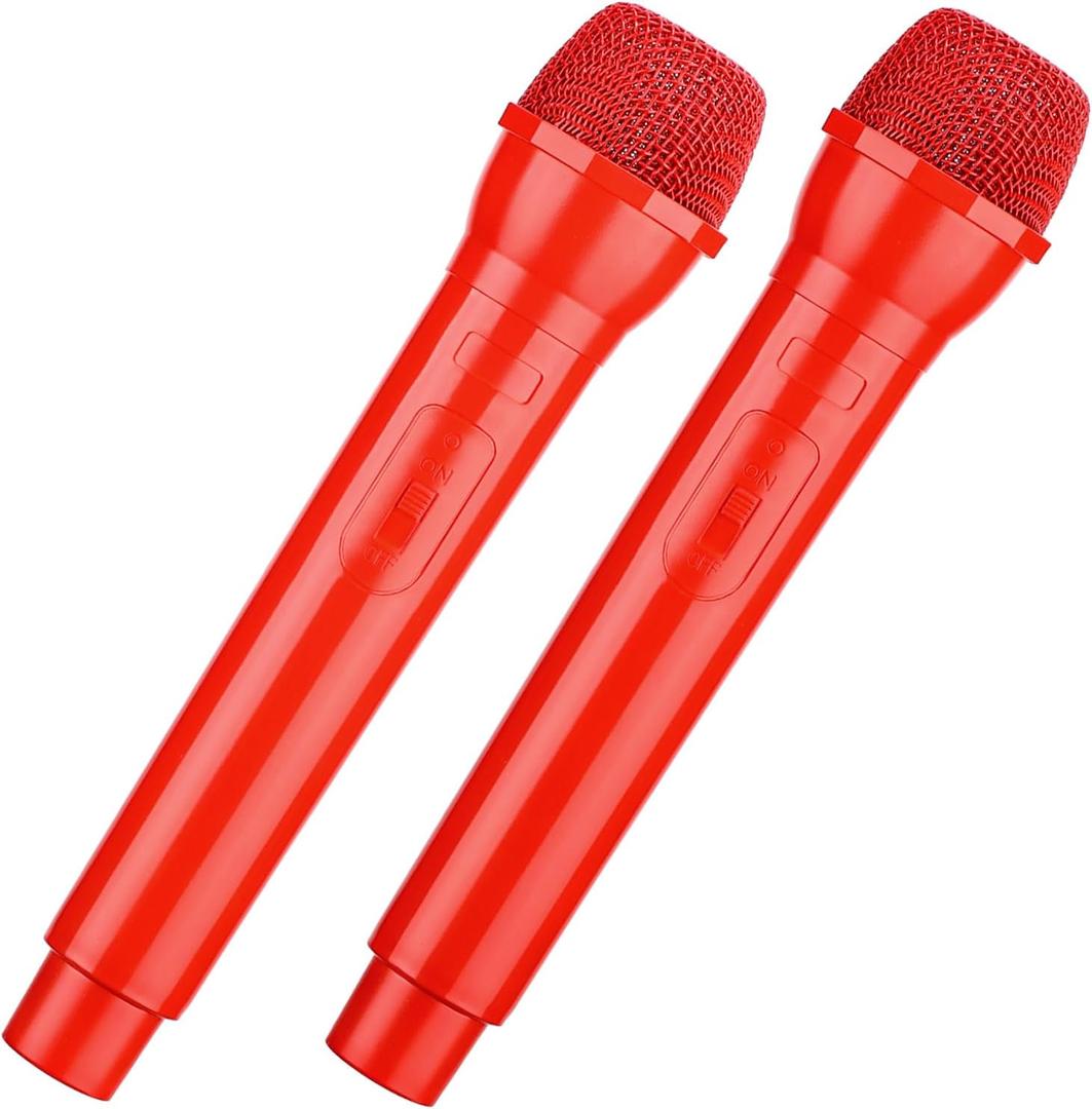Facmogu 2PCS Fake Microphone Prop, Plastic Realistic Prop Microphone, Pretend Mics Simulate Speech Practice, Mic Prop for Karaoke Costume Role Play Christmas Cosplay Music Birthday Party Favors - Red