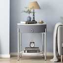 OIOG Round Side Table with Drawer, Modern Nightstand with Shelf and Chrome Finish Metal Legs, 2 Tier End Table for Living Room, Bedroom, Office, Marbling Natural Stone/Silver, 21.26 inches x 21.26 inches x 23.66 inches