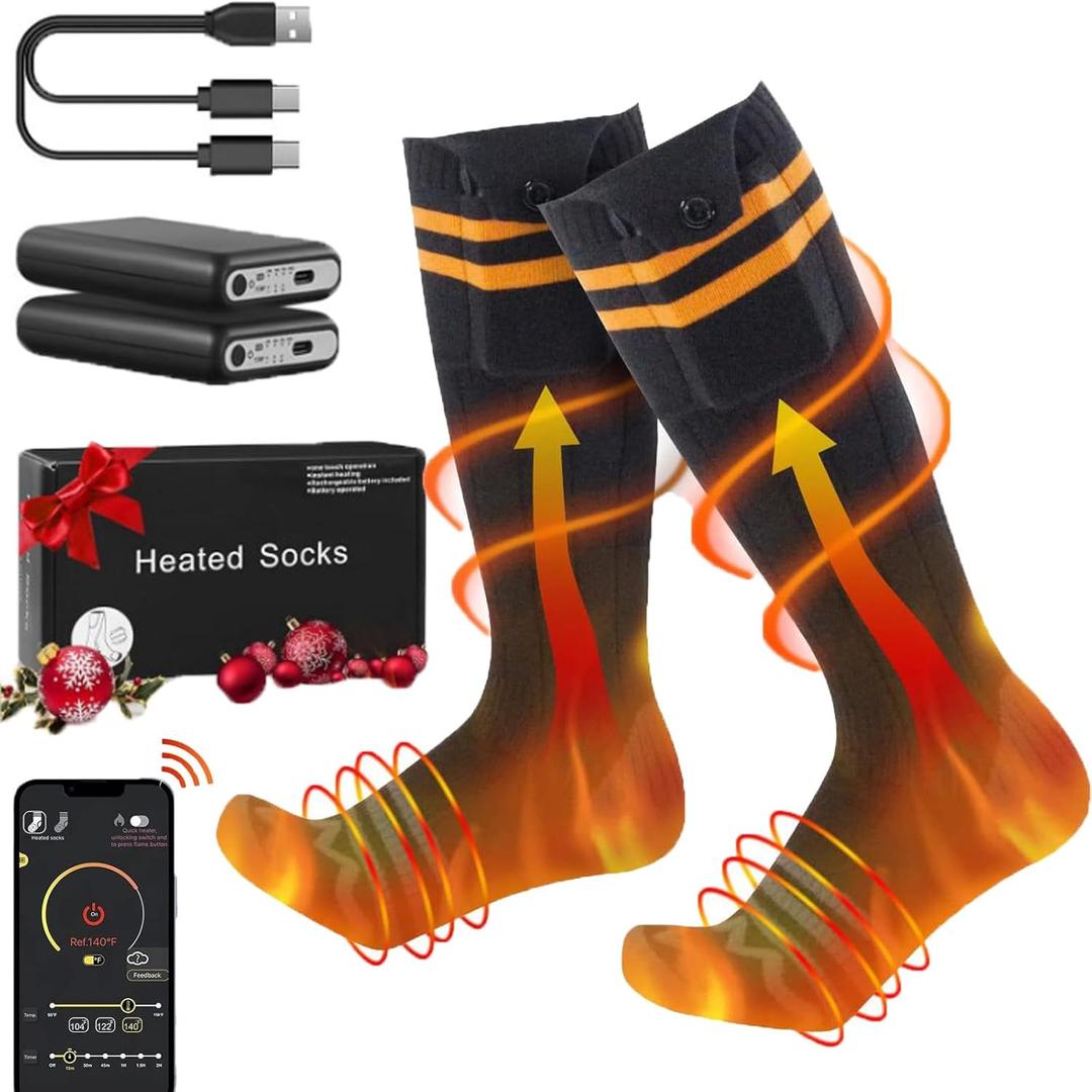 New Upgrade Heated Socks, App Control Electric Heated Socks, 360 Heating Electric Socks, Rechargeable Heated Socks for Men Women, for Winter Outdoor Camping,Skiing,Fishing,Biking,Hiking (StyleD)