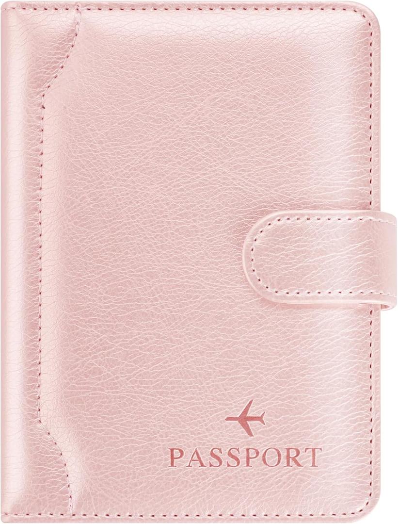 Herain Passport Holder for Travel, Passport Cover Wallet Case Women Men Travel Cruise Essentials, RFID Passport Book Holders Travels Gifts Must Haves Accessories (D-magnetic clasp-rose gold)