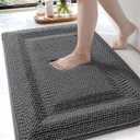 DEXI Bath Mats for Bathroom 16x24, Non Slip Washable Bathroom Rug, Thick Soft Chenille Absorbent Bathmat for Shower Floor, Fluffy Shaggy Carpet for Tub, Grey