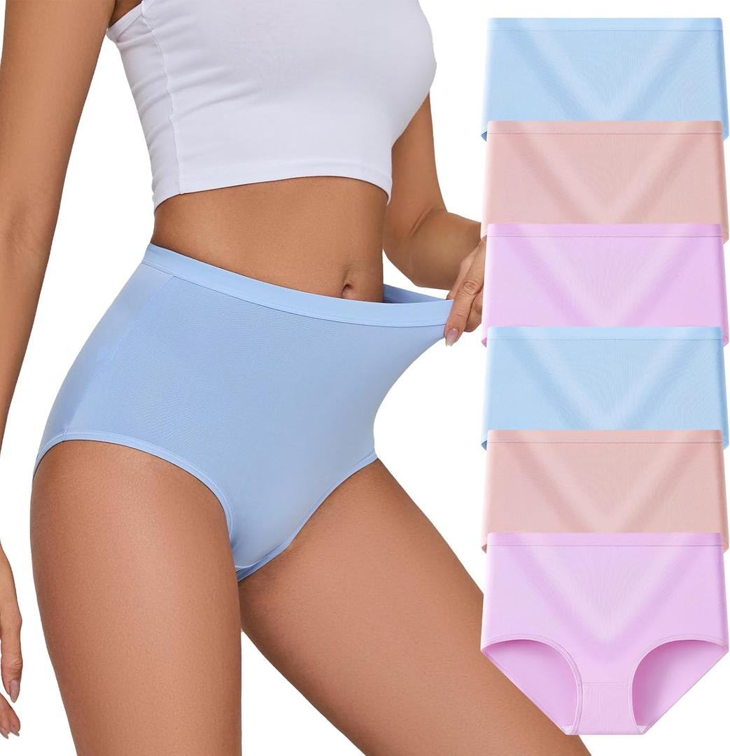 Womens Underwear Pack,C Section High Waisted Tummy Control Moisture-Wicking Brief Underwear,plus size Panties 6Packs (3X-Large, 6pack-3color-dusty Pink,sky Blue,vibrant Purple)