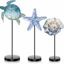 Maitys 3 Pcs Summer Ocean Tabletop Decor Standing Sea Turtle Lemon Ladybug Easter Bunny Block Wooden Table Centerpiece Sign Coastal Beach Nautical Table Decor for Home Kitchen(Ocean)