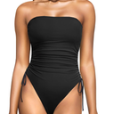 Yonique Women Strapless One Piece Swimsuit Tummy Control Bandeau Bathing Suit Cheeky Swimwear L