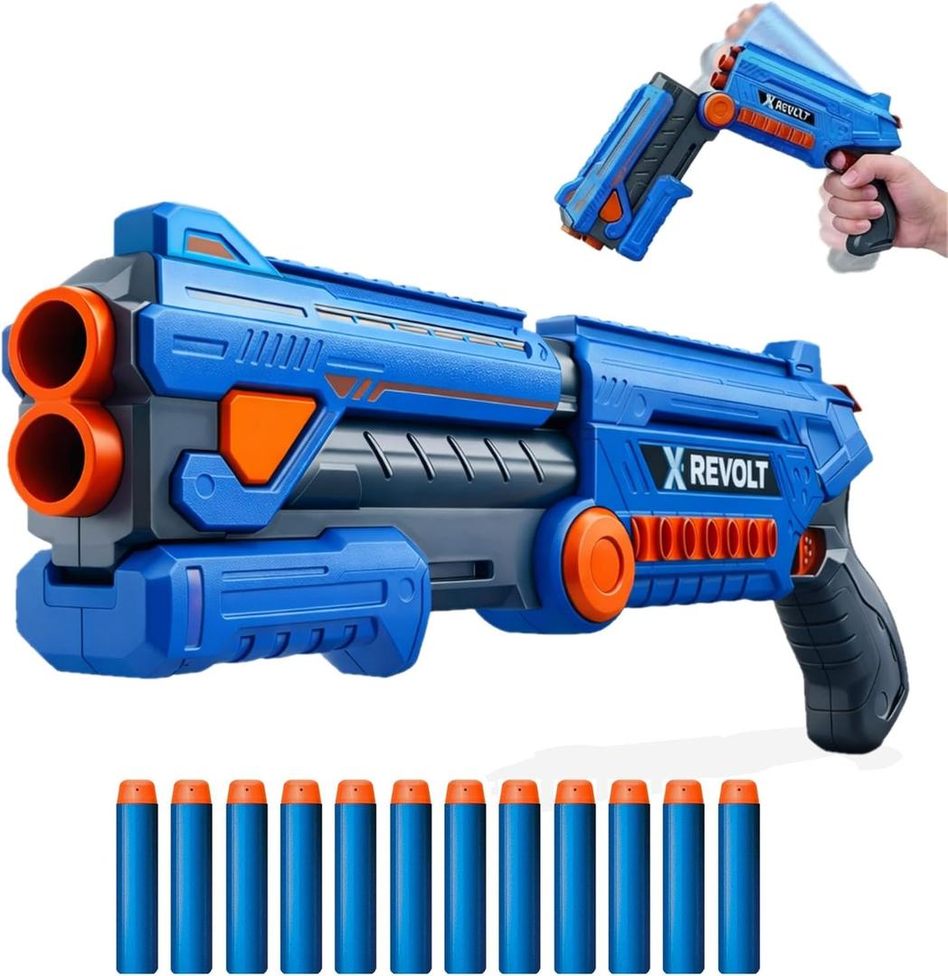 Double Barrel Style Foam Blaster - Realistic Break-Open Action Toy Shotgun with 12 Soft Darts - Manual Single-Shot Pump Action Toy Gun for Boys Ages 8-12, Outdoor Games, Birthday Gift