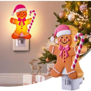 Pink Gingerbread Night Light, Christmas Pink Gingerbread Man Night Light Plug into Wall, Powered by C7 LED Bulb, 120v 60hz for Christmas Decoration Home Bedroom Bathroom Hallway Xmas Indoor Use