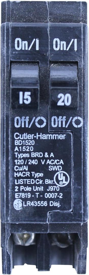 1- Eaton Cutler Hammer BD1520 Duplex Twin 2 Pole 15A & 20A Circuit Breaker BD2015