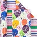 WRAPAHOLIC Reversible Birthday Wrapping Paper - Mini Roll - 17 Inch X 33 Feet - Colorful Balloon with Confetti Design for Birthday, Holiday, Party, Baby Shower