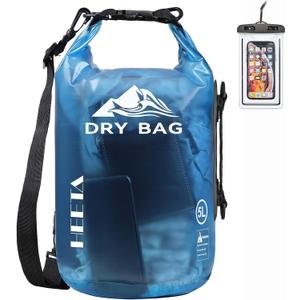 HEETA Dry Bag Waterproof for Women Men, Roll Top Lightweight Dry Storage Bag Backpack with Phone Case for Travel, Swimming, Boating, Kayaking, Camping and Beach (Transparent Blue, 10L)