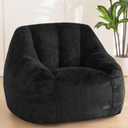 MAXYOYO Bean Bag Chair, Comfy Bean Bag Sofa with Back Support, Faux Fur Bean Bag Chair for Adults and Kids, Stuffed Floor Sofa for Living Room, Bedroom, Apartment, Black (Large)