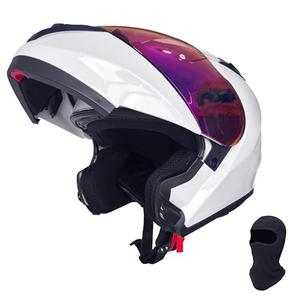 KRN Adult Motorcycle Helmet Modular Flip-up Helmet DOT Approved - Street Racing Crash Helmet with Color Visor & Balaclava -Gloss White (Medium