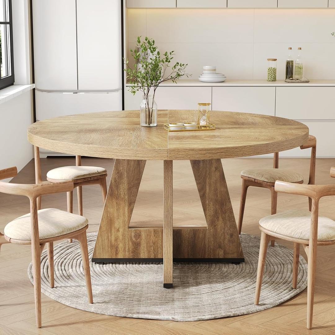 LITTLE TREE Round Dining Table for 4-6 People, 47 Inches Dining Room Table with Wooden Pedestal Base, Circle Kitchen Tables for Dining Room, Kitchen, Living Room, Oak