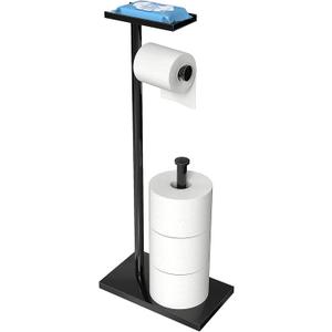 CISILY Black Toilet Paper Holder Stand with Phone Shelf, Bathroom Toliet Decor Decoration. Tissue Roll Free Standing Storage, Rv Accessories, Apartment Restroom Household Home Essentials