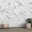 VAOVI Peel and Stick Backsplash Tile,Backsplash Tile for Kitchen Peel and Stick Wall Panels Hexagon Marble Tile(White Silver,10pcs) (10sheets)