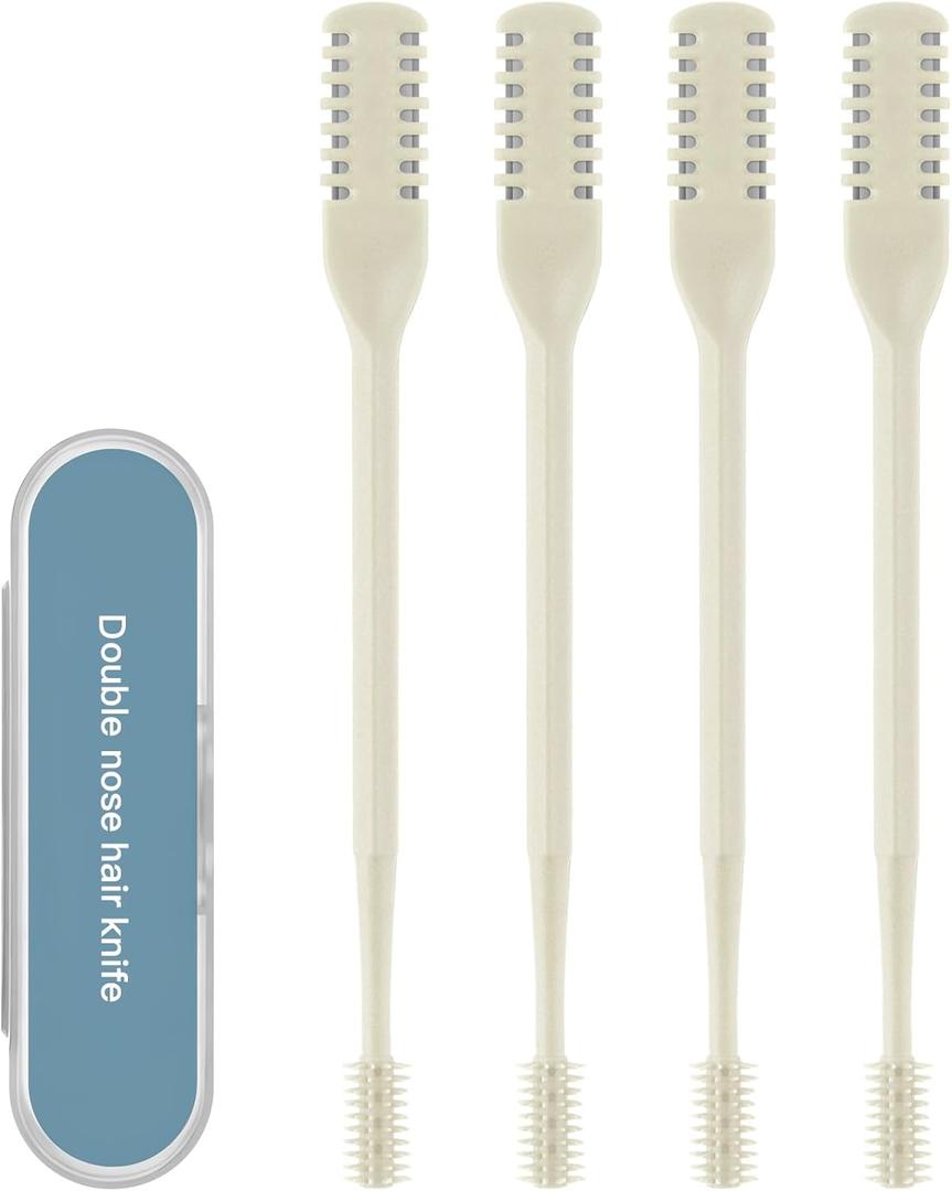 4Pcs 2-in-1 Nasal Hair Cutter, Double Sided Nose Hair Trimmer, 360 Nostril Hair Remover Tool, Manual Nose Knife with Soft Cleaning Brush for Men Women(Beige)