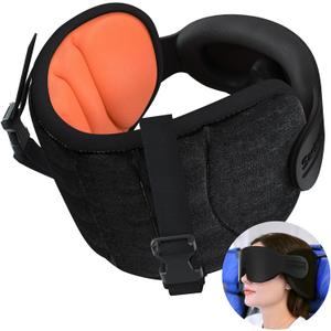 Travel Pillows for Airplanes, Airplane Pillow for Long Flight, Airplane Head Strap with Eye Mask for Sleep, Travel Neck Pillow for Car Road Trip, 360 Support Headrest, Stop Bobblehead, Orange