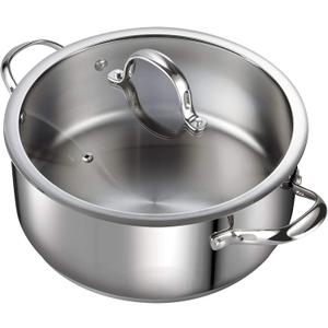 Cooks Standard Dutch Oven Casserole with Glass Lid, 7-Quart Classic Stainless Steel Stockpot, Silver
