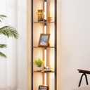 EDISHINE 64" Corner Shelf Floor Lamp for Living Room, Modern LED Corner Light with Shelves, 3CCT, Stepless Dimmable Tall Floor Light for Bedroom, Office, Dining Room, 3000K 4000K 5000K, Black Walnut