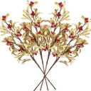 Janinka 4 Pcs Christmas Artificial Mistletoe Picks 23.6 Inch Xmas Fake Flowers with Red Berries Glittered Mistletoe Stem Branches Flowers for Xmas Tree Floral Arrangement Crafts Holiday Party Decor