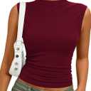 PRETTYGARDEN Sleeveless Tops for Women Ribbed Mock Neck Tank Top Slim Fitted Ruched Basic Layering Shirts 2026 Summer Clothes (Red, XL)